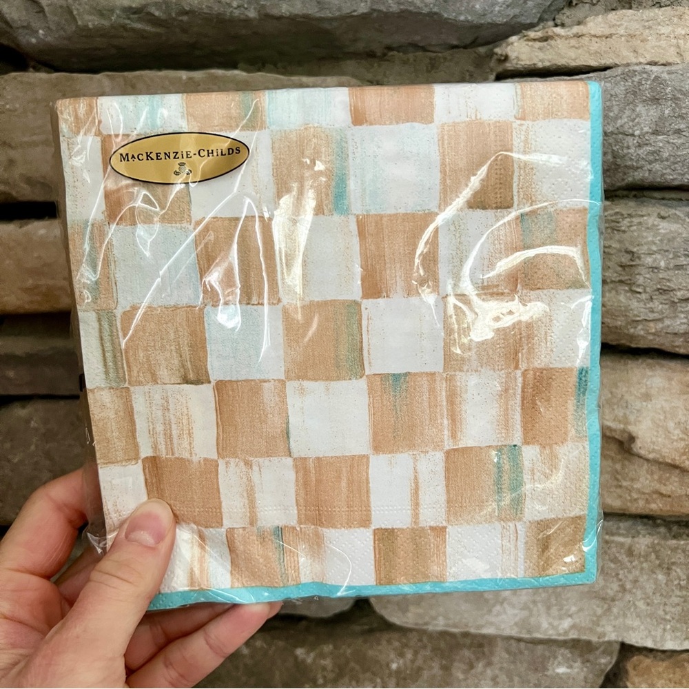 Mackenzie Childs paper napkins in parchment check pattern